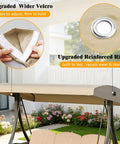 Khaki One-Piece Outdoor Swing Canopy Replacement Cover For 3-Seat Porch Swing shown with reinforced rings and velcro closure detail