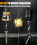 Built Like A Tank 4 Piece Countersink Drill Bit Set With Adjustable Depth Stop And Sturdy L Wrench, demonstrating drilling vs countersinking.