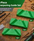 Top Notch 3 Piece Drill Bit Sharpener Guide Jig Kit For Manual Bench Grinder Angle Tool Featuring 90 118 And 135 Degree Settings viewed on a wooden surface.