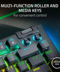 Premium Compact 75 Percent Layout Mechanical Gaming Keyboard Featuring Hot Swap Orange Tactile Switches Solid Aluminum Chassis with multi-function roller and media keys.