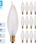 25W Flame Tip Frosted Candelabra Light Bulbs, E12 Base, 120V Incandescent Dimmable Warm White For Chandeliers Pendants Ceiling Fans And Sconces, Pack Of 12 displayed