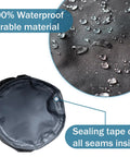 Close-up of Waterproof Trimmer Engine Cover Heavy Duty 600D Weatherproof Lawn Equipment Shield with raindrops, black, size 12D x 16H.