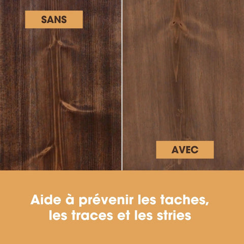 Comparison of wood condition with and without Smooth As Butter Pre Stain Wood Conditioner for Blotch Free Even Coverage.