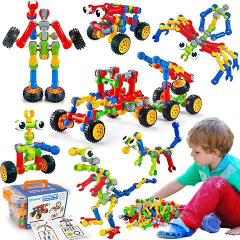 Child playing with 125-piece STEM Building Toys Set With 125 Pieces For Ages 3 4 5 6 7 8 And Up Boys And Girls Creative Engineering Blocks