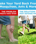 Image showing a child scratching a bug bite, with text about Peppermint Oil Pest Defense Pro Outdoor Bug Spray And Mosquito Repellent.