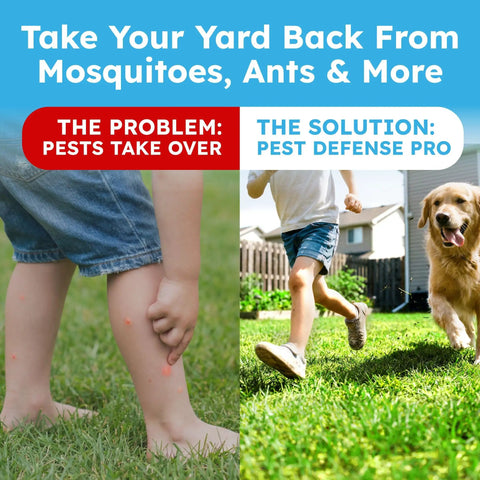 Image showing a child scratching a bug bite, with text about Peppermint Oil Pest Defense Pro Outdoor Bug Spray And Mosquito Repellent.
