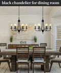 Black 6 Light Farmhouse Chandelier For Dining Room 22.4 Inch With E12 Base over dining table