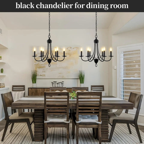 Black 6 Light Farmhouse Chandelier For Dining Room 22.4 Inch With E12 Base over dining table