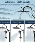 12 Inch All Metal High Pressure Rainfall Shower Head Combo With Handheld shown with adjustable extension arm and spray settings