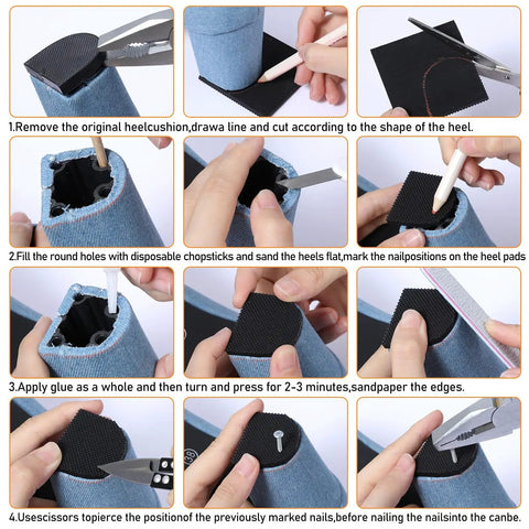 Installation guide for 8 Pack High Heel Patches Rubber Heel Caps Non Slip Tread Pads Replacement Square Soles For Heels Durable Anti Slip Protectors For Boots And Shoes Easy Install 6.2x6.2x0.4 cm