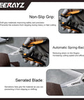 8 Inch Heavy Duty All Purpose Scissors With Protective Sheath And Magnetic Holder cutting leather, showcasing non-slip grip and serrated blade.