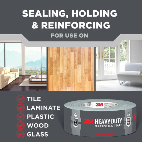 White Duct Tape for Every Job with Tough as Nails Grip, uses include tile, laminate, plastic, wood, glass.