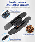 Hidden Door Hinges 6x2.5x1 Inch Zinc Alloy Concealed Hinge Set Black Heavy Duty 3 Way Adjustable Silent 180 Degree Swing for Doors Over 35mm Thick Invisible Butt Hinges Pack of 2