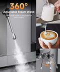 Close-up of 360° adjustable steam wand creating milk froth, part of 20 Bar Espresso Machine With Milk Frother For Rich Crema At Home