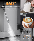 Quick Fix 20 Bar Espresso Machine With Rapid Milk Frother And Hit The Spot Temp Dials Adjustable steam wand for silky milk froth.