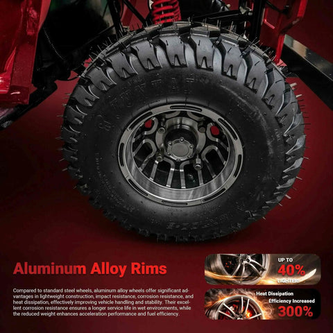 Close-up of 18 inch aluminum rim wheel of 125cc Go Kart With 3 Speed Semi Auto Transmission And Reverse in red color.