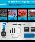 Bonvoisin 1500W Hydraulic Angle Iron Steel Cutter Fast Cutting Up To 60Mm Wide Range Portable Electric Power Tool for job site packing list components.