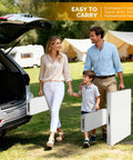 Family carrying White Folding Picnic Table Set With 2 Benches, 6 Feet Portable Outdoor Indoor Table And Chair Set from car at campsite