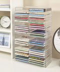 Stackable Clear Plastic CD Organizer With Rubber Feet For Home Theater Or Media Room, Holds Up To 30 Jewel Cases, BPA Free Durable