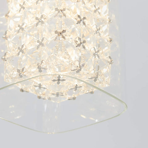 Close-up of Bubble Cube Pendant Light With Glass Bead Shade And Chrome Finish, Integrated LED dimmable ceiling fixture detail
