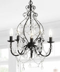 Black 17 Inch 5 Light Crystal And Metal Chandelier With Traditional Cascading Beads Adjustable Chain For Dining Room Or Entryway UL Listed Energy Saving LED Bulbs Included