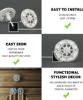 Close-up of Aged Bronze Compass Rose Drawer Pulls Set Of 12, Durable Cast Iron Cabinet Hardware Knobs, Easy Installation steps with nautical design.