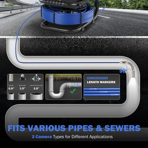 Drain And Sewer Inspection Camera With 100 Ft Cable 4 Point 3 Inch LCD Display IP68 Waterproof Borescope with length markers