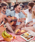 Picnic with friends and Two Pack Divided Snack Box With Clear Lid And Handles Portable Charcuterie Tray For Parties And Picnics.