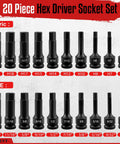 Half Inch Drive Master Impact Hex Bit Set, 20 Piece Hex Driver Socket Set with Chrome Vanadium Steel and Black Oxide Finish