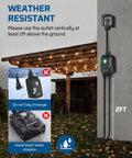 Outdoor Wireless Remote Control Dual 3 Prong Outlet Weatherproof Power Strip With Wall Mount And Handheld Switch Expandable Indoor Outdoor Heavy Duty 15A 1875W 7 Inch Cord 100 Feet Range ETL Listed mounted 2ft above ground in rain