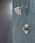 Nicoli 14 Series H2Okinetic shower faucet set with brushed nickel finish includes shower head and handle, valve trim kit.