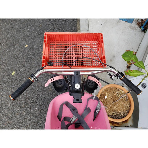 Klunker Upright Bicycle Handlebar for Commuter and Urban Riding, Nickel Silver Chromoly 25.4mm Clamp with front basket on a bike