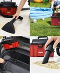 Collage showing Cordless Wet Dry Vacuum Cleaner With Brushless Motor, 20V 2.5 Gallon Shop Vac cleaning various environments.