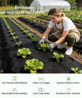 Woman installing Weed Barrier Landscape Fabric 4 Ft By 100 Ft Non Woven Easy To Cut Fray Resistant Breathable with lettuce plants.
