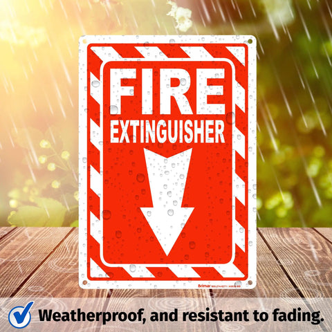 7 Inch By 10 Inch Fire Extinguisher Sign Made From Rust Free Aluminum With Bold Text And Symbol For High Visibility Easy Install