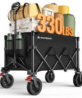 Beefed Up Heavy Duty Foldable Wagon Cart With All Terrain Wheels, 330Lb Capacity And 180L Cargo Space, Brakes For Camping, Shopping And Sports Gear, Collapsible Utility Wagon For Easy Transport loaded with gear