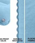 Inflatable Travel Pillow With Adjustable Firmness For Custom Neck Support And Easy Deflation, Sky Blue details like leak-proof valve.
