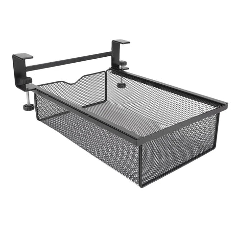 Under Desk Hidden Drawer With No Drilling Mount And Rustproof Metal Build, Slide Out Storage Organizer, black undermount design