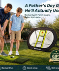 Father and son practicing with Golf Chipping Net for Backyard Practice With Foldable Pop Up Frame Indoor Outdoor Training Aid Multi Target