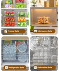 40 Piece Food Storage Containers With Lids Airtight Set in fridge, microwave with meal, freezer with ice packs, dishwasher