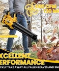 Person using Cordless Leaf Blower With Brushless Motor, 480 CFM, Six Speed Settings Up To 130 MPH, Digital Display Handheld Blower For Lawn Care And Yard Cleanup, Works With 20V Max Batteries, Battery Not Included outdoors