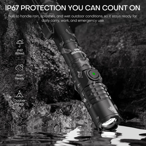 Rechargeable EDC Tactical Flashlight With Dual Switch And Turbo Button 1500 Lumen Beast Pen Light in wet environment