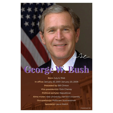Five Poster Set Of American Presidents For Classrooms Featuring Biden Trump Obama Bush Clinton, Each 12 By 18 Inches, Satin Finish