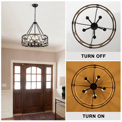 Black Six Light Chandelier For Modern Farmhouse Style Rustic Industrial Dining Room Light Fixture With Adjustable Height