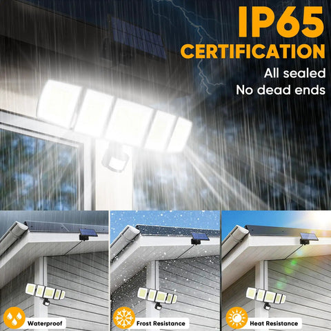 Solar Motion Lights Outdoor With Sixteen Point Four Foot Cable 3000LM LED Security Flood Lights IP65 waterproof in rain, frost, heat