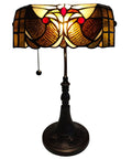 Tiffany Style Stained Glass Desk Lamp With 16 Inch Tall Body Dark Amber Finish Swivel Arm And Tilting Shade Hand Cut 74 Piece Glass Mosaic With Jewels Perfect Desk Or Home Office Vibe Lighting