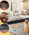 Image of pets and toys with the 21 Piece Under Bed Blocker For Pets And Toys Total Storage Space Saver Flexible Pet Guard Barrier.