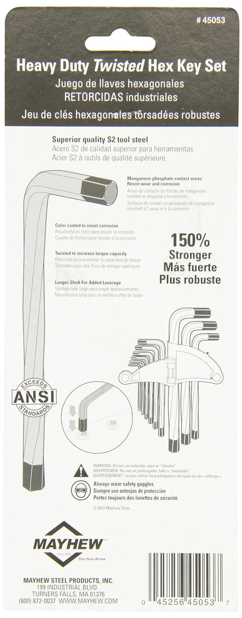 Packaging of Metric Twisted Hex Key Set 9 Piece Pro Grade S2 Tool Steel Longer Shafts For Extra Leverage Color Coated