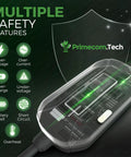 Close-up of Heavy Duty Level 2 EV Charger 240V 16 Amp Portable Electric Car Charging Station showcasing multiple safety features.