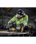 Boss Level Brushless Cordless Angle Grinder 4.5 To 5 Inch Variable Speed Paddle Switch 20 Volt being used for precision grinding.